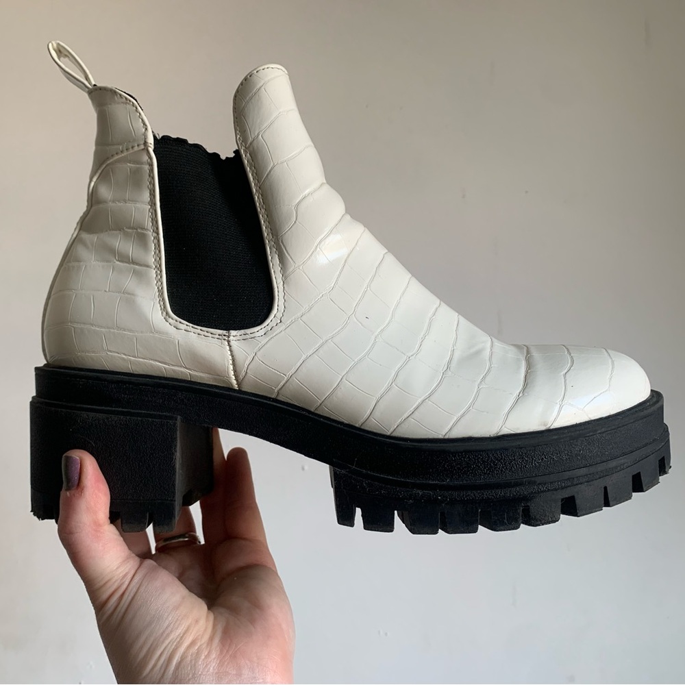 White croc heeled boots